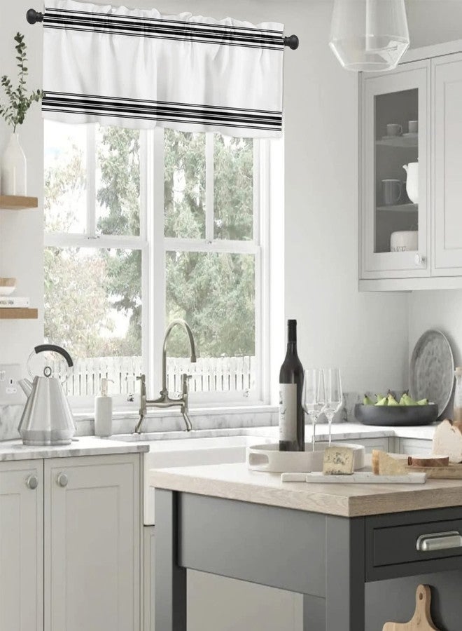 ALAGEO Windows Valances Curtain Black Ticking Vertically Stripe Kitchen Valances Rod Pocket Simple Style White Window Treatment Short Topper Curtains for Kitchen Bathroom Living Room 1 Panel,54 by 18 inches - Image 4